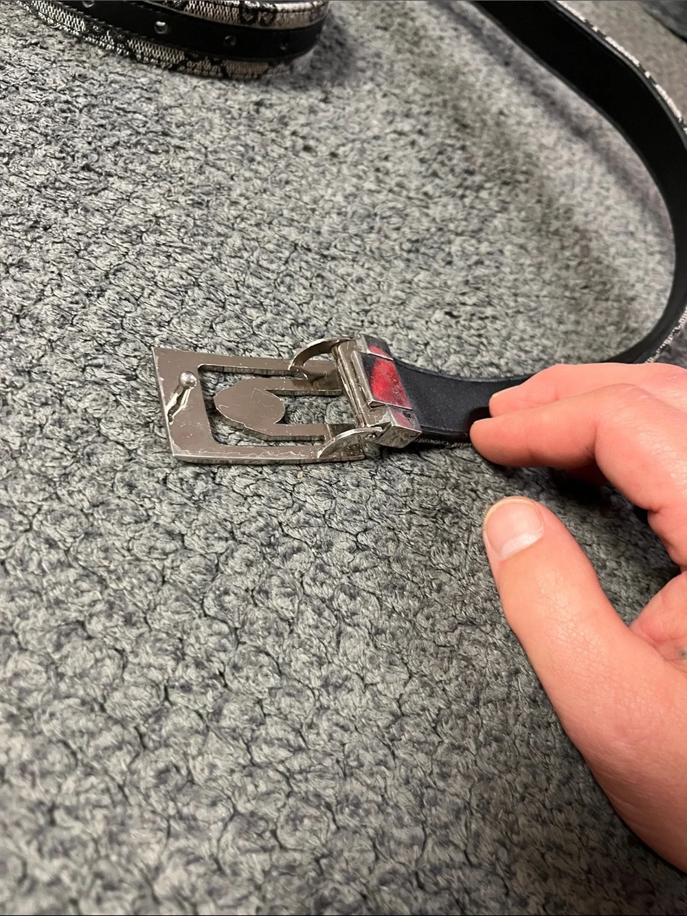 Gucci Black and Grey GG Monogram Buckle Belt